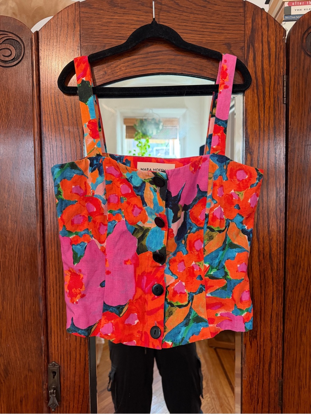 Mara Hoffman Malin Floral Button-Front Crop Top